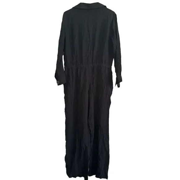 Soft Surroundings Cannes Black Crinkle Gauze Jumpsuit - Picture 4 of 8